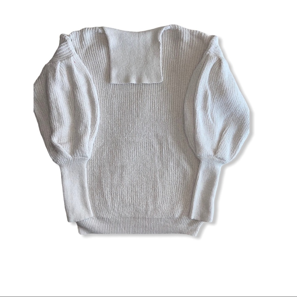 Chic White Knit Lantern Sleeve Turtleneck Sweater - Picture 4 of 5